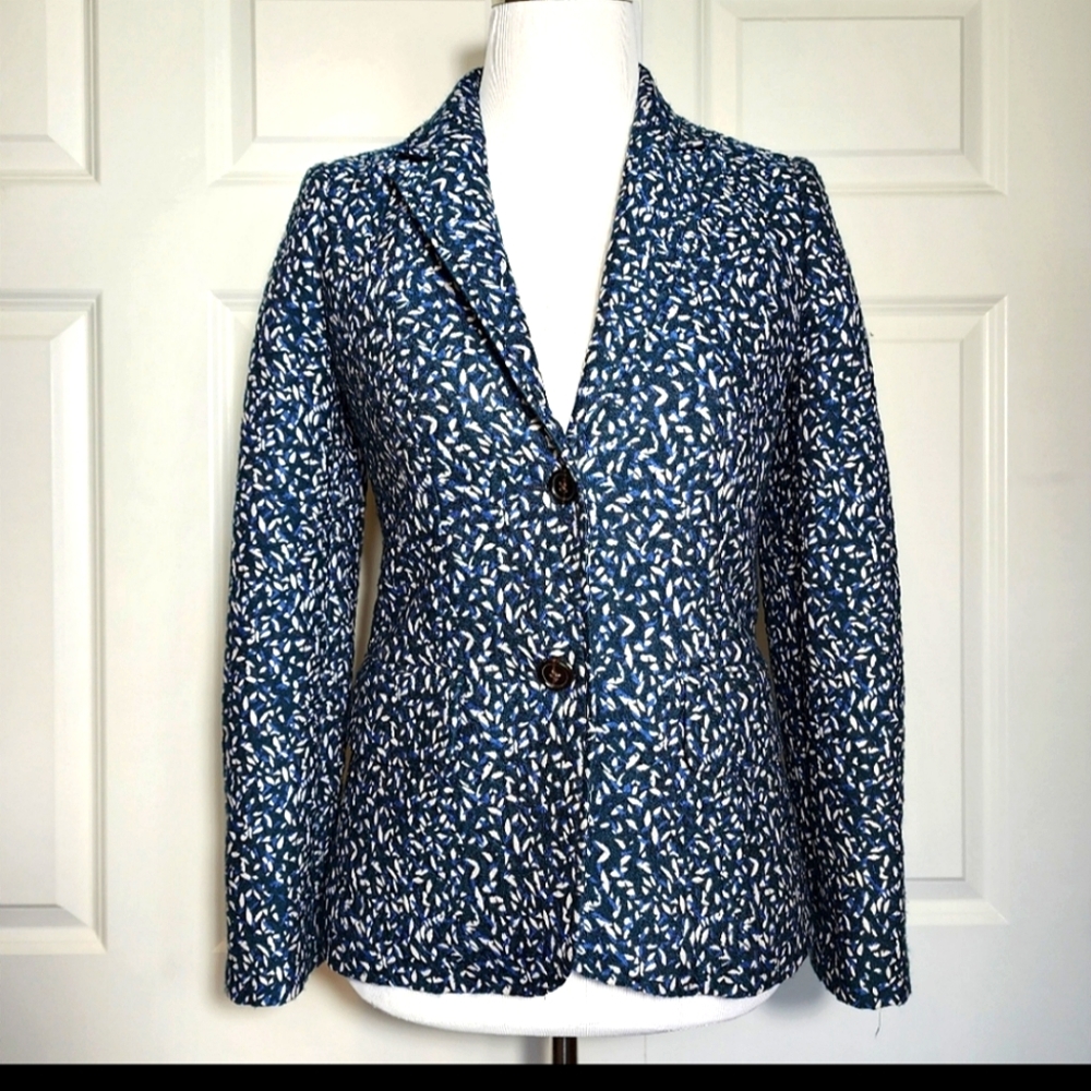 Tory Burch Double Button Down Geometric Contrast Blazer Jacket.